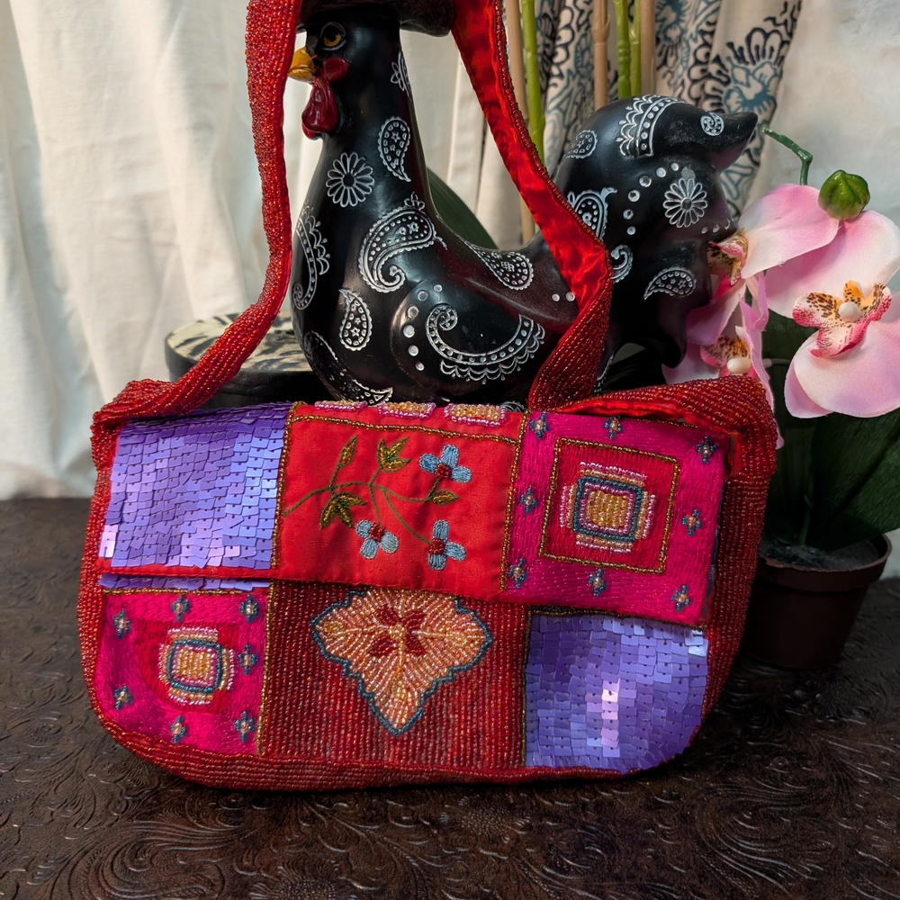 Source Unknown Red And Purple Patchwork Shoulder … - image 1